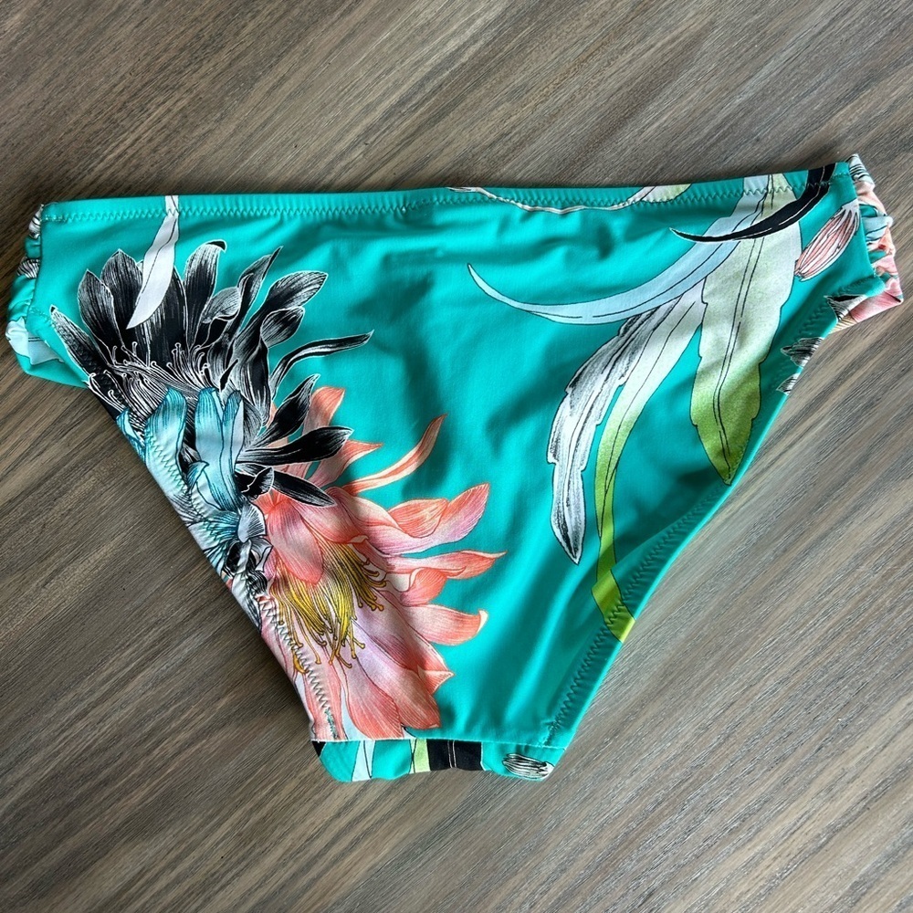 NWT Trina Turk Turquoise Black Hawaiian Ruched Tropical Bikini Bottoms Size 6 - Picture 3 of 9